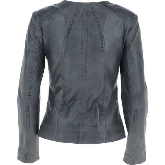Women's Grey Leather Minimalist Jacket