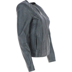 Women's Grey Leather Minimalist Jacket