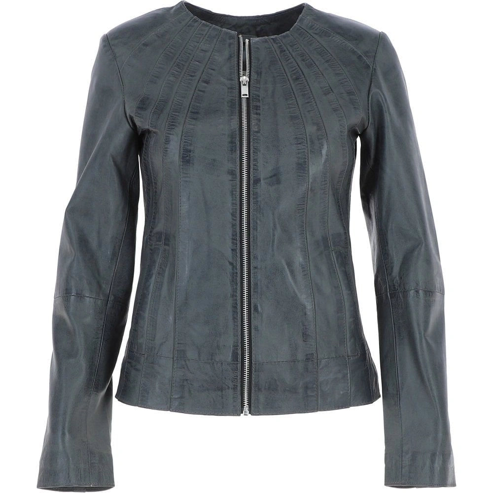 Women's Grey Leather Minimalist Jacket