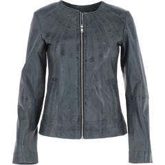 Women's Grey Leather Minimalist Jacket