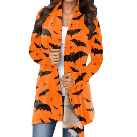 Women’s Halloween Bat Print Cardigan Coat