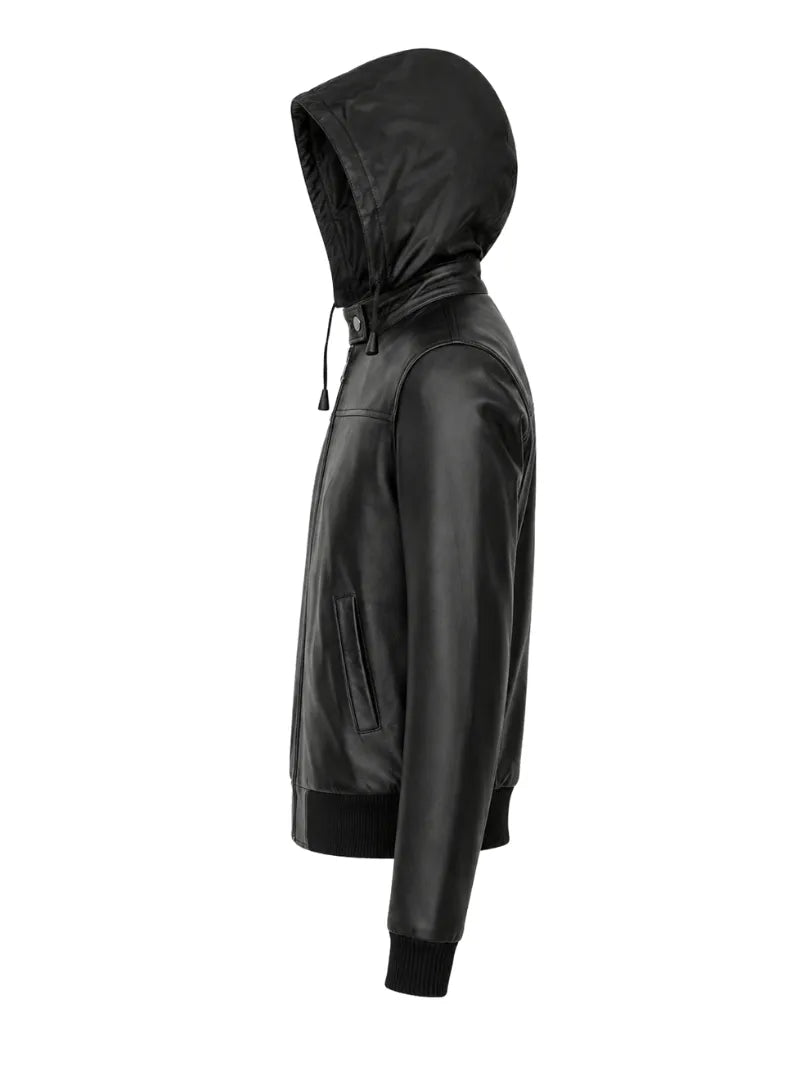 Women’s Hooded Leather Jacket Left 
