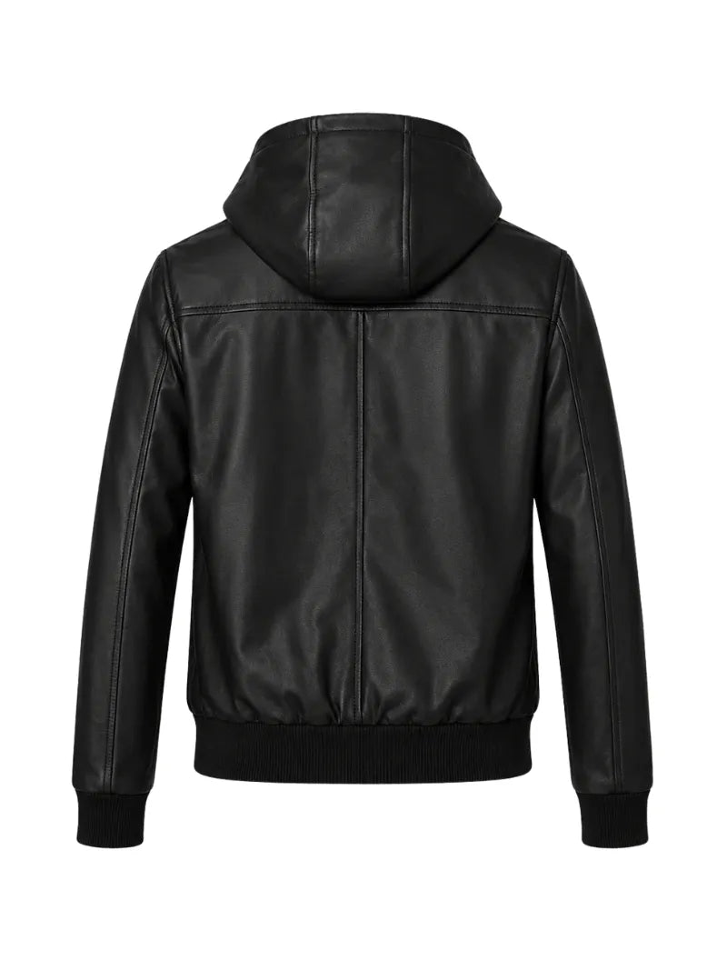Women’s Hooded Leather Jacket Back 