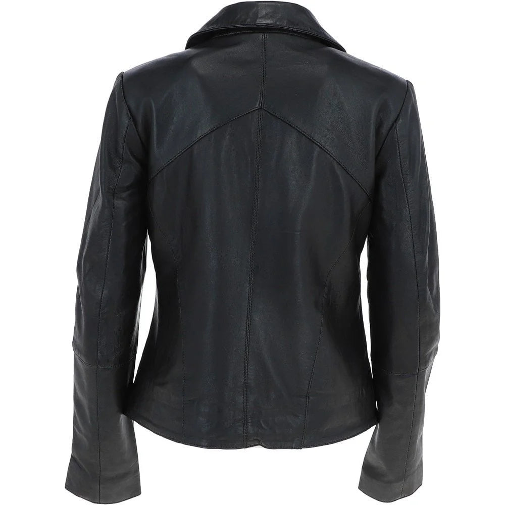 Women's Lapel Collar Black Leather Jacket