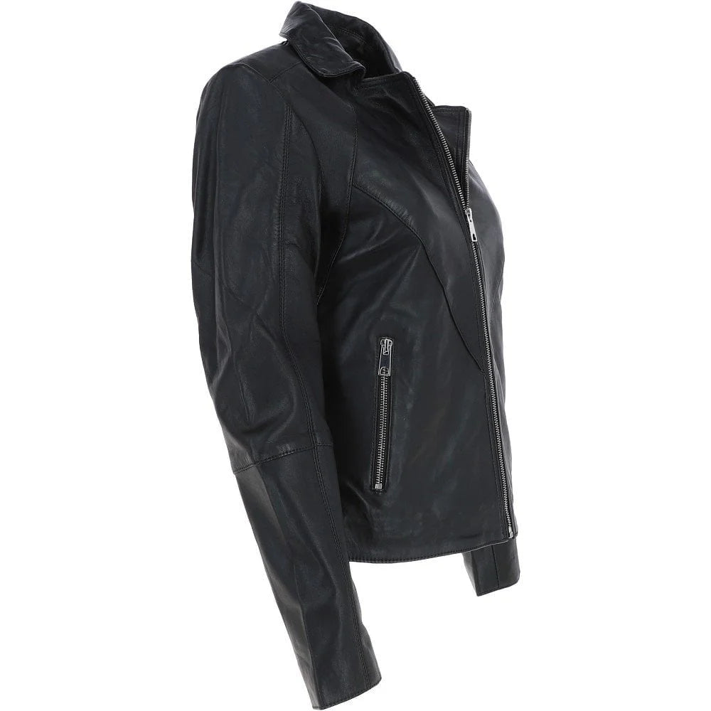 Women's Lapel Collar Black Leather Jacket