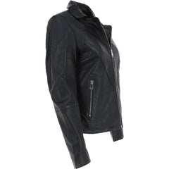 Women's Lapel Collar Black Leather Jacket