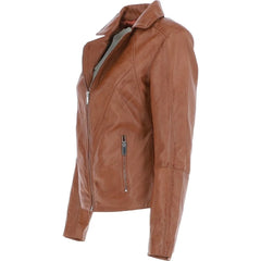 Women's Lapel Collar Tan Leather Jacket