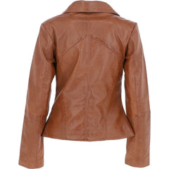 Women's Lapel Collar Tan Leather Jacket