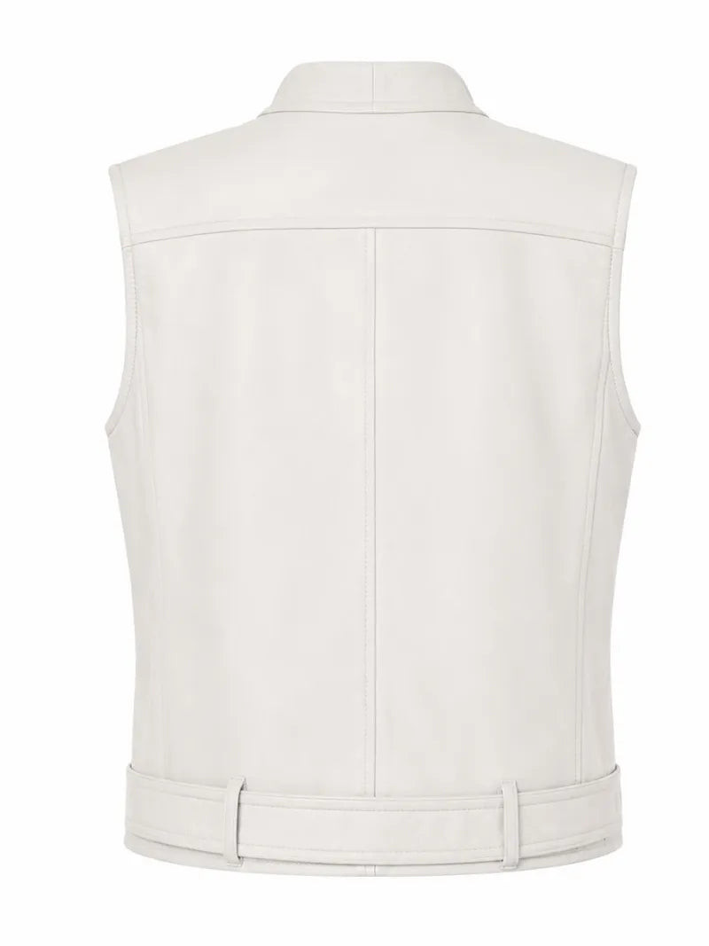 Women's Leather Asymmetrical Vest - Black and White, cuff detail