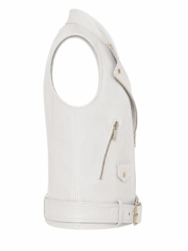 Women's Leather Asymmetrical Vest - Black and White, lining detail