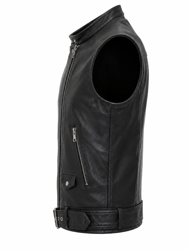 Women's Leather Asymmetrical Vest - Black and White, side view