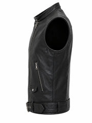 Women's Leather Asymmetrical Vest - Black and White, side view