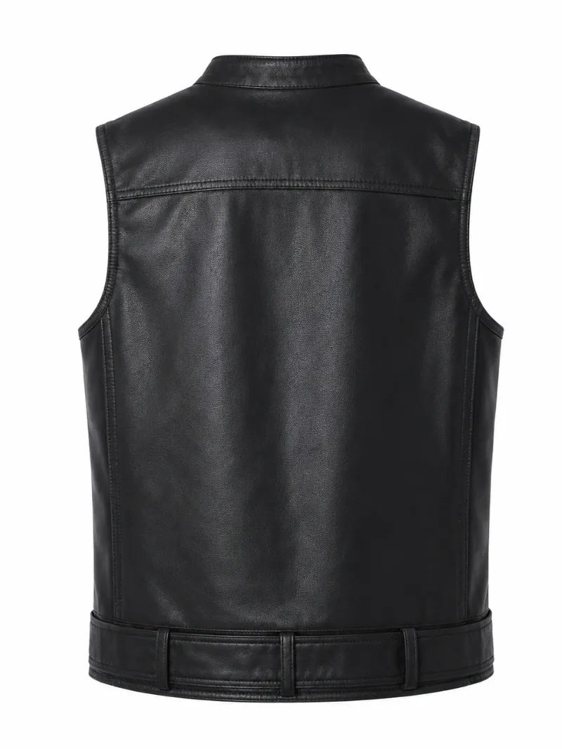 Women's Leather Asymmetrical Vest - Black and White, closure detail