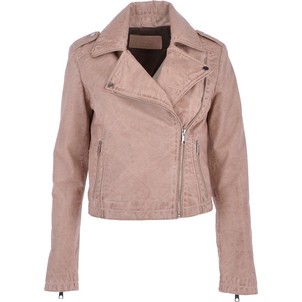 Women's Light Beige Suede Moto Jacket