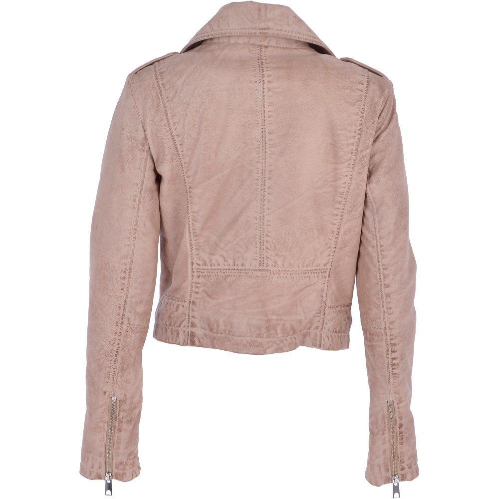 Women's Light Beige Suede Moto Jacket