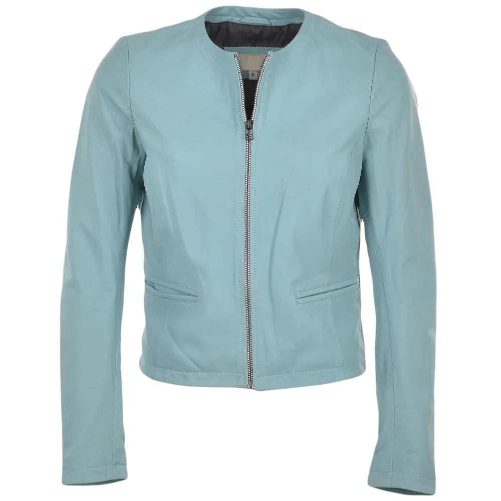 Women's Light Blue Leather Jacket