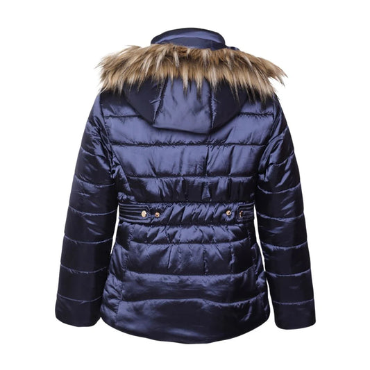 Women's Navy Blue Parachute Jacket with Fur Hood