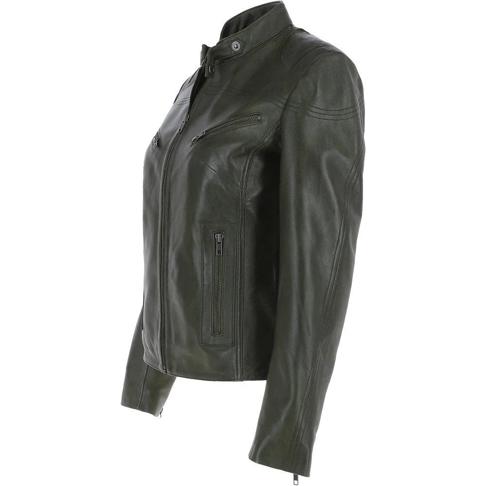 Women's Olive Green Leather Classic Jacket