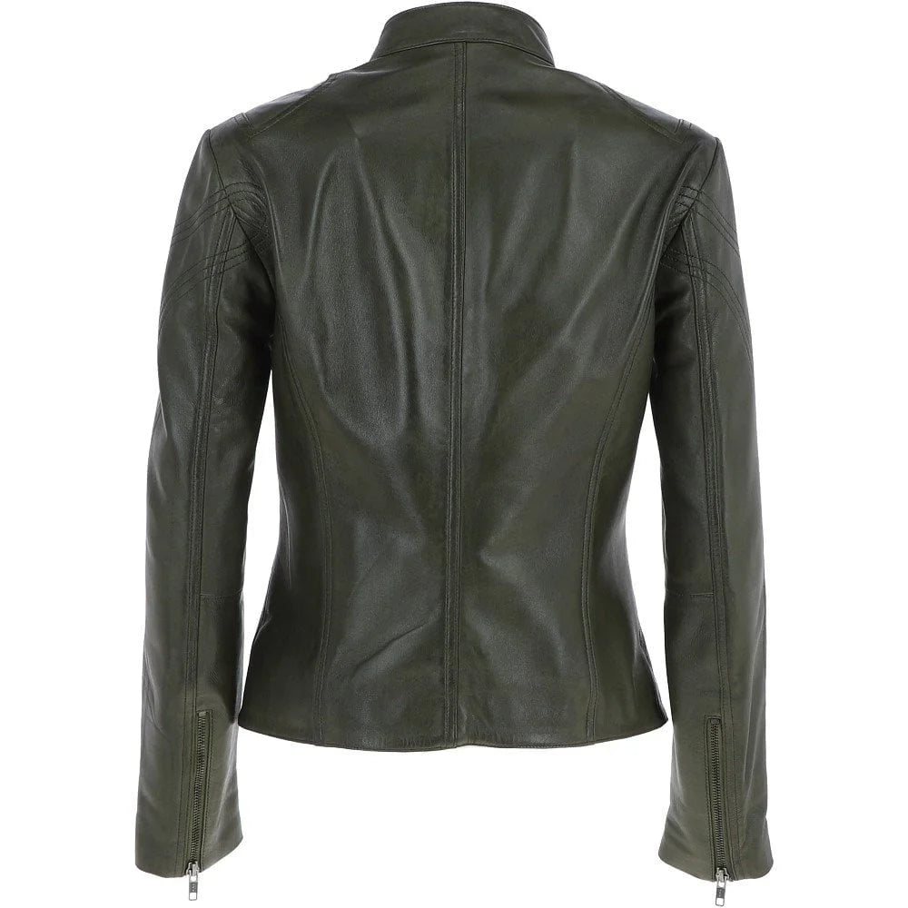 Women's Olive Green Leather Classic Jacket