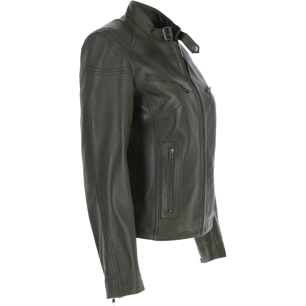 Women's Olive Green Leather Classic Jacket