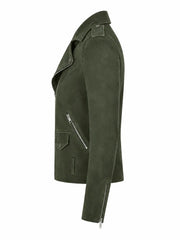 Women’s Olive Green Suede Leather Jacket Left