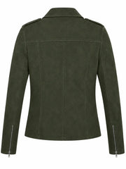 Women’s Olive Green Suede Leather Jacket Back 