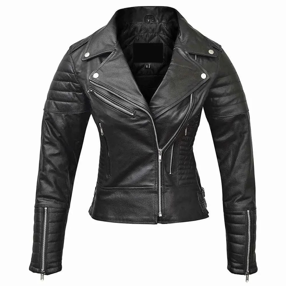 Women's Quilted Black Leather Classic Jacket