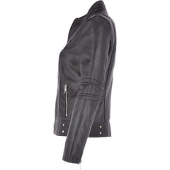 Women's Quilted Sleeve  Black Leather Jacket