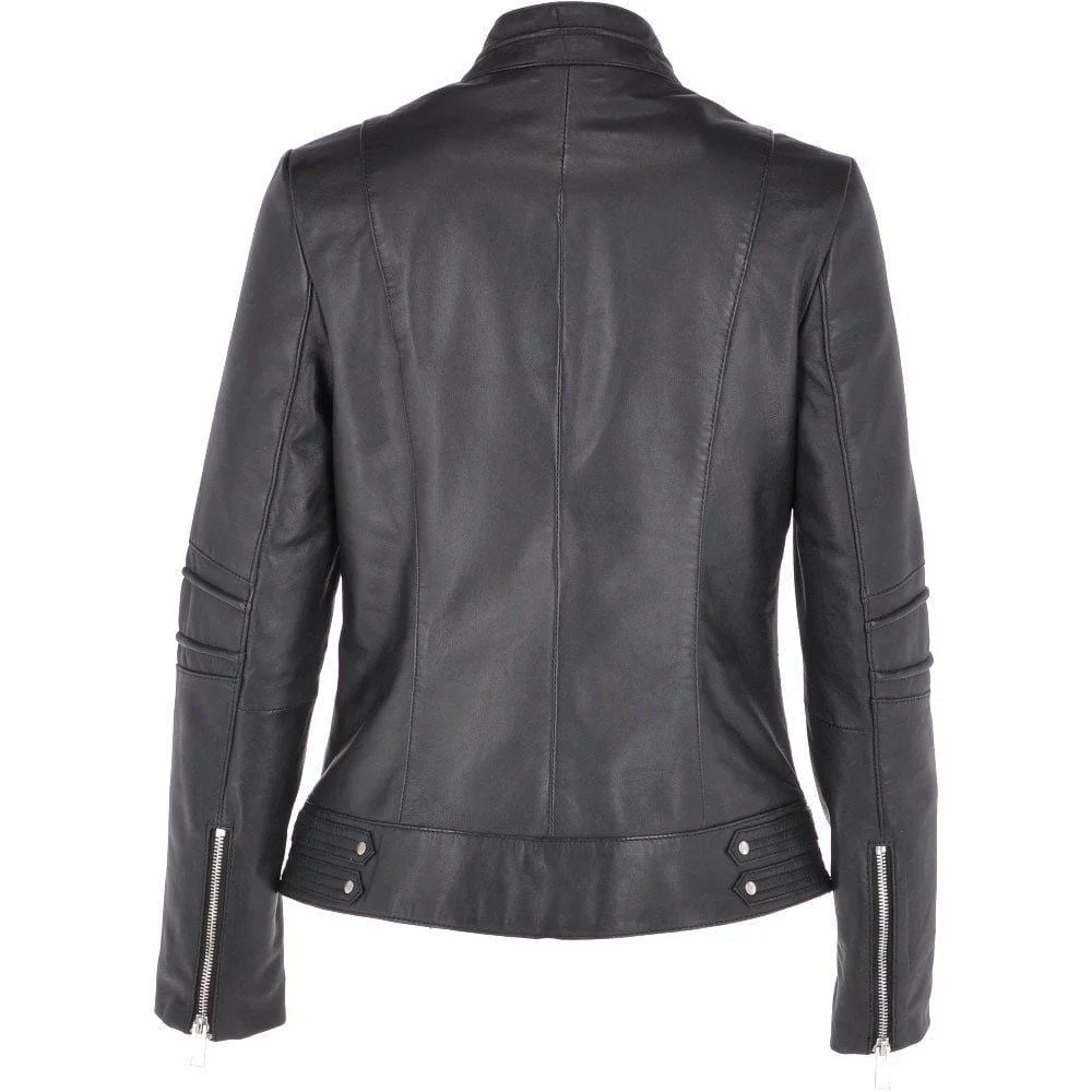 Women's Quilted Sleeve  Black Leather Jacket