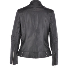 Women's Quilted Sleeve  Black Leather Jacket