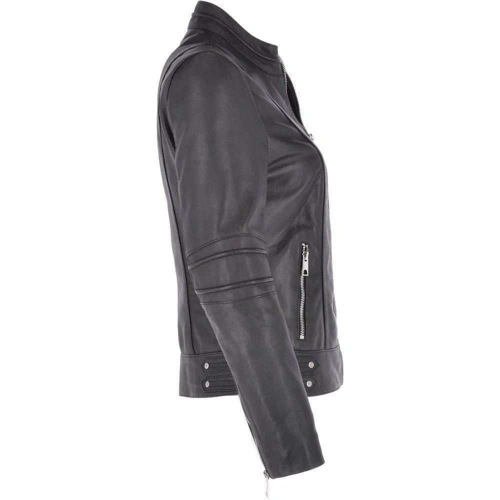 Women's Quilted Sleeve  Black Leather Jacket