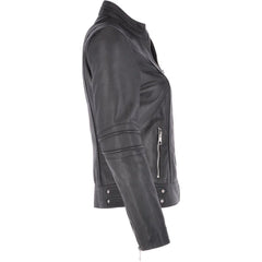 Women's Quilted Sleeve  Black Leather Jacket