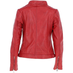 Women's Red  Leather Quilted Classic Jacket