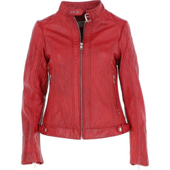 Women's Red  Leather Quilted Classic Jacket