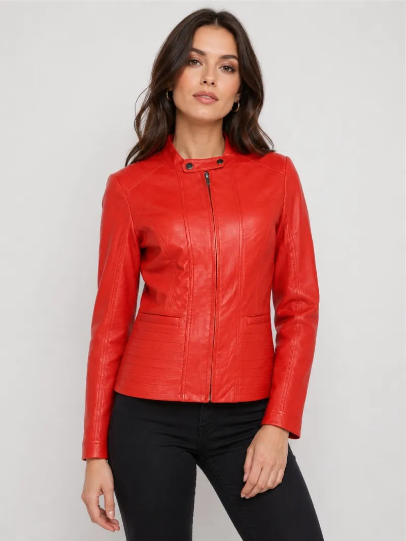 Women’s Red Slim Fit Leather Jacket Full 