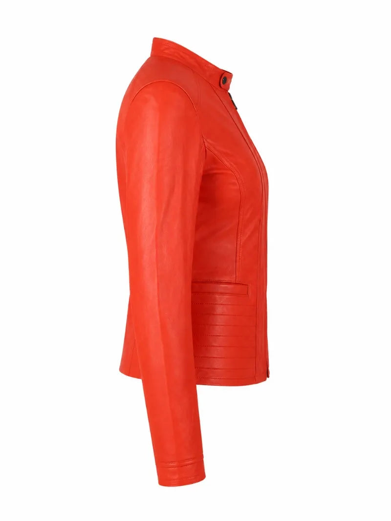 Women’s Red Slim Fit Leather Jacket Right 