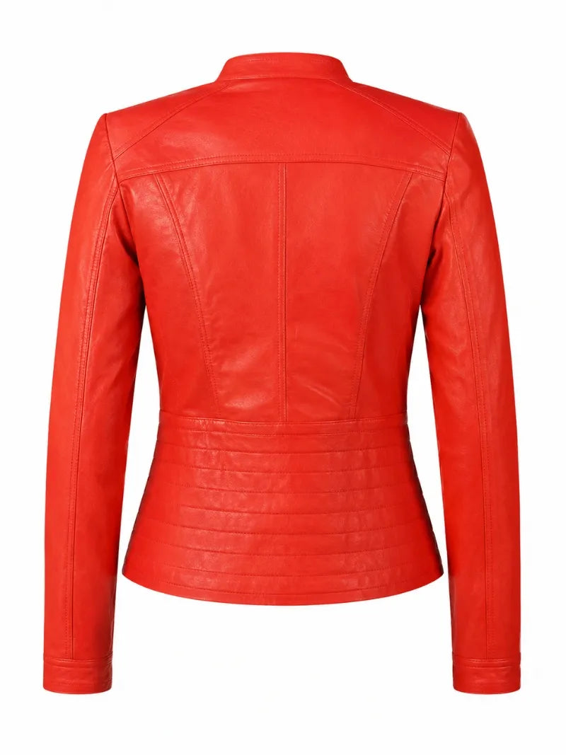 Women’s Red Slim Fit Leather Jacket Back 
