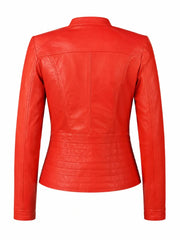 Women’s Red Slim Fit Leather Jacket Back 