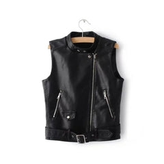 Women's Leather Asymmetrical Vest - Black and White