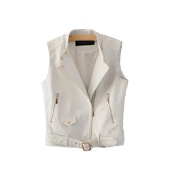 Women's Leather Asymmetrical Vest - Black and White