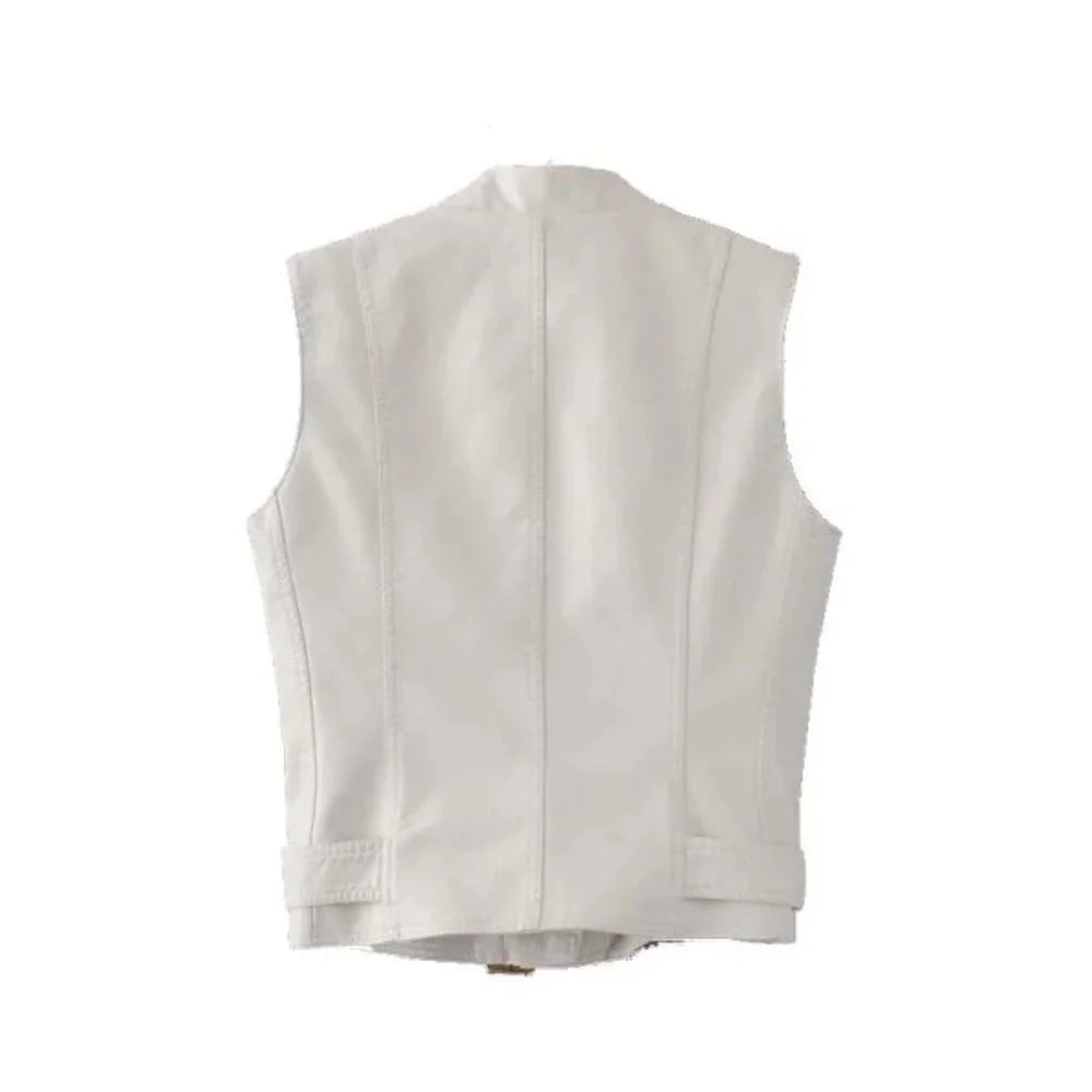 Women's Leather Asymmetrical Vest - Black and White