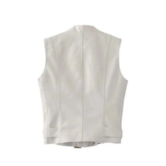 Women's Leather Asymmetrical Vest - Black and White