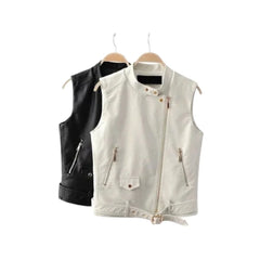 Women's Leather Asymmetrical Vest - Black and White