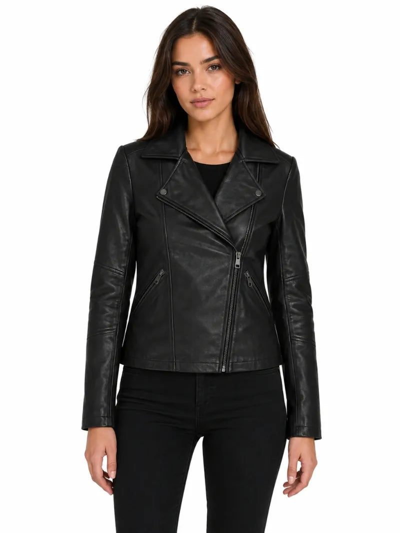 Women’s Slim Fit Black Leather Jacket Full