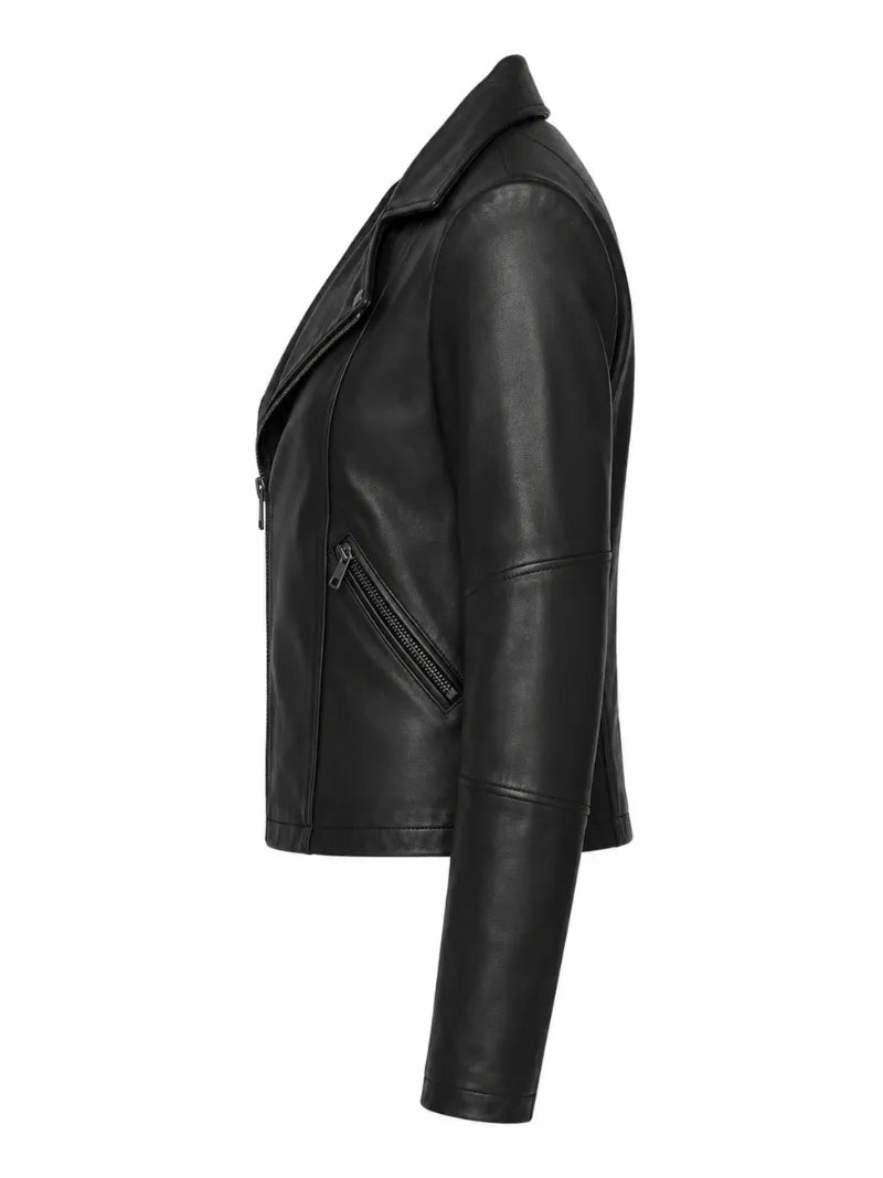Women’s Slim Fit Black Leather Jacket Left 