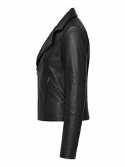 Women’s Slim Fit Black Leather Jacket Left 