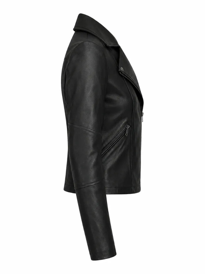 Women’s Slim Fit Black Leather Jacket Right