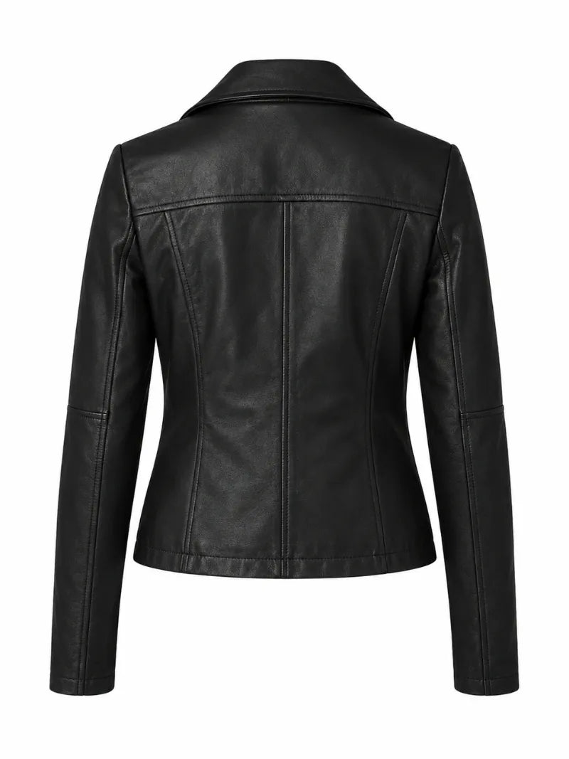 Women’s Slim Fit Black Leather Jacket Back 
