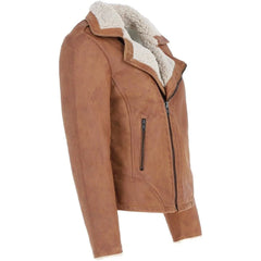 Women's Tan Shearling-Lined Asymmetrical Jacket