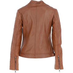 Women's Tan Leather Quilted Classic Jacket